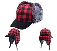 Winter Men Plaid Pilot Aviator Earflap hat Buffalo Elmer Warm Trapper Cap Hunter Bomber Hunting Red