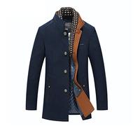Winter Men Wool Blends Coat Scarf Collar Thick Trench Coat Single Breasted Men Woolen Overcoats Casual Jacket Blue 4XL