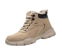 Winter Mens Boots Thermal Fur Lined Ankle Boots Lether Waterproof Non-Slip Desert Combat Chukka Shoes Lace Up Wide Fit Snow Hiking Shoes Insulated Thermal for Outdoor Camping Grey