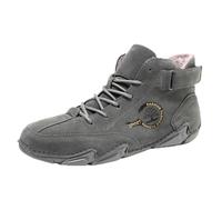 Winter Men's Fashion Suede High Top Ankle Boots Outdoor Comfort Casual Warm Fleece Lined Winter Sneakers For Gentlemen (Grey, 8. 5)
