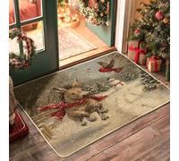 Winter Merry Christmas Donkey Pattern Black Door Mat Outside Inside Entrance 29''x17'', Snowman Cardinal Xmas Animal Outdoor Washable Doormat, Small Happy Holiday Patio Garage Shoes Off Door Rug