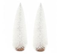 Winter Mini White Artificial Christmas Trees, 30 cm Snowy Tabletop Decorative Pine Trees with Wooden Base, Set of 2, Holiday Home Decor