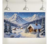 Winter Mountain Cabin Backdrop, Scenic Snowy Landscape Party Decorations, Cozy Indoor/Outdoor Photo Background for Christmas Events 71x43 Inch