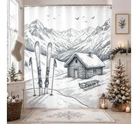 Winter Mountain Cabin Landscape Shower Curtain 72x72 Inch