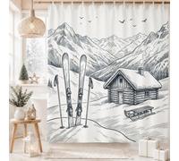 Winter Mountain Cabin Landscape Shower Curtain 72x96 Inch