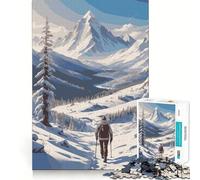 Winter Mountain Hike Jigsaw Puzzles 1000 Mental Focus Game Precision Cut Smooth Edges Meaningful Connection Building Game (38x52cm)