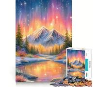 Winter Mountain Landscape with Aurora Borealis 1000 Piece Teenager Puzzles Brain Boosting Play Tight Interlock No Gaps Relaxing Indoor Group Activity (38x52cm)
