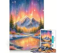 Winter Mountain Landscape with Aurora Borealis Jigsaw Puzzles 1000 Piece for Adults Recall Fun Play Firm Fit Secure Assembly Family Fun Night Activity (38x26cm)