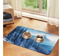 Winter Mountain Pet Feeding Mat 30x45cm, Absorbent Dog Mat for Food and Water Bowl, PU Leather Cat Food Mat Waterproof Dog Bowl Mats Quick Dry Pet Placemats-No Stains