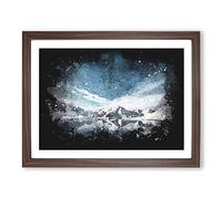 Winter Mountain Reflection Paint Splash Modern Art Framed Print | A3 Walnut Framed Wall Art | Ready to Hang | Modern Landscape Picture | Living Room Bedroom Lounge Office