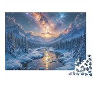 Winter Mountain River Jigsaw Puzzle for Adults 1000 Piece Jigsaw Puzzle Night Sky Puzzle Game for Family Stress Relief Home Decor 38x26cm/1000pcs