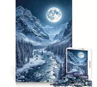 Winter Mountain River Under Full Moon 1000 Pieces Puzzles for Adults Clear Thinking Stress Relief Fun Precise Edges Lovely Gift (38x52cm)