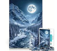 Winter Mountain River Under Full Moon Jigsaw 1000 Piece Mind Skill Play Stable Fit No Shifting Parts Enjoyable Pastime for Long Weekends (50x75cm)