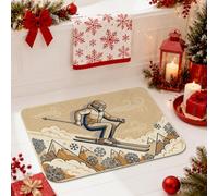 Winter Mountain Skier Theme Bathroom Rugs 16x24 Inch | Mountain Landscape, Bath Mat, Winter Sports Theme, Soft Flannel Surface, Absorbent Bath Mat, Decorative Seasonal Accents