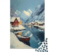 Winter Mountain Village Scene Jigsaw Puzzles Puzzles for Adults Kids. 1000 Pieces Impossible Challenge Toy Educational Game Home Decoration for Adults& Kids Age 14 Years Up 38x26cm/1000pcs