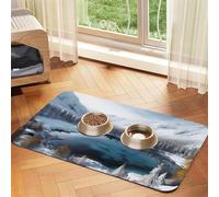 Winter Mountains Snow Scene Dog Food Mat, Absorbent Pet Feeding Mat for Food and Water Bowls Non-Slip Placement Pad for Floors Waterproof Quick Dry Water Dispenser Mat for Dogs Puppy Cats 12x18 Inch