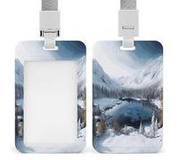 Winter Mountains Snow Scene ID Badge Holder with Lanyard Vertical Plastic Card Case Protector Pouch with Clear Window Detachable Name Tag Clips for Nurse Doctor Teacher Office Use