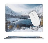 Winter Mountains Snow Scene Mouse Pad, 10 X 8 Inch PU Leather Mousepad with Smooth Surface, Square Waterproof Mouse Mat Non-Slip Ultra Thin Desk Pad for Gaming, Office & Home