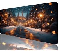 Winter Mouse Pad,800x400x3mm Mouse Mat Castle Desk Mat Large, Soft Smooth Surface with Anti-Slip Rubber Base Mousepad Waterproof, Durable, Extended Length Desk Pad for Christmas Decorations N1-834