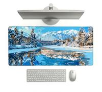 Winter Mouse Pad 900 x 400 x 3 mm Extended Large Mouse Mat, Keyboard Mousemat, Desk Mat Workspace Decor with Anti-Slip Base & Anti-Fray Edges, Waterproof Desk Accessories for Work (Lake) L-x1589