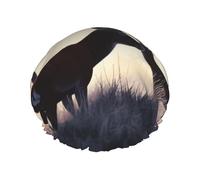 Winter Nature Deer Print Shower Cap for Women Men, Reusable Double-Layer Fabric Bathing Cap Girls Hair Caps, 27 CM