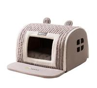 Winter New Dog Three-dimensional Bear Curved Room Medium and Small Warm Thickened Windproof Cat Litter Large Dog Pet Supplies(Grey bear,2XL- 75 x50 x50cm)