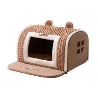 Winter New Dog Three-dimensional Bear Curved Room Medium and Small Warm Thickened Windproof Cat Litter Large Dog Pet Supplies(Brown Bear,XL- 60 x45 x40cm)