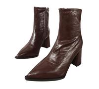 Winter New Europe The US Large Size Pointed Fashion Thick With The Side Zip High Heeled Short Boots Female No Heel Boots for Women (Brown, 4.5)