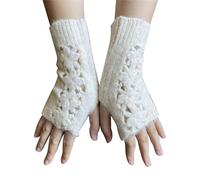 Winter New Ladies Fingerless Knitted Warm Solid Color Wool Blend Warm Half Half Finger Wool Gloves Women Gloves Mitten (White, One Size)