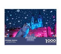 Winter Night at Prague Old Town Square Wooden Jigsaw Puzzle Waterproof 1000 Piece Puzzles for Adults Gifts Fun Home Decoration