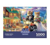 Winter Night Cats 1000 Pcs Cat Vibrant City Motorcycle Artdurable Plastic Puzzle for The Whole Family Interlocking Family Activity Kids 70x50cm/1000pcs