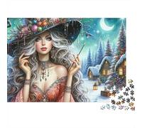 Winter Night Magical Woman Jigsaw Puzzle for Adults 1000 Piece Jigsaw Puzzle Forest Cabin Relaxation Gift Home Decor 52x38cm/1000pcs