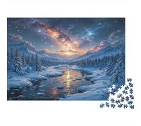 Winter Night Sky River 1000 Piece Starry Mountain Reflection Jigsaw Puzzle For Adults Thick Card Board Relaxation Educational Game Puzzle 70x50cm/1000pcs