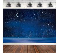 Winter Night Snowfall Snowflake Photography Backdrop Starry Sky Moon Blurry Fir Trees Pine Background Party Poster Decor 120X80cm