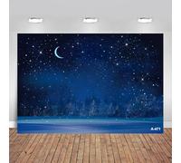 Winter Night Snowflake & Starry Sky Photography Backdrop - Christmas Party Wall Banner with Blurred Fir Trees 350x240CM