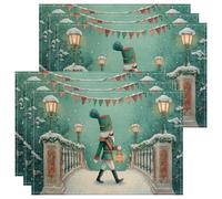 Winter Nutcracker Placemats, Green Holiday Decorative Place Mats for Dining Table, Non-Slip Washable Indoor Outdoor Party Tableware Set of 6