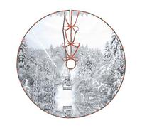 (Winter Old Cable Ski Lift) Fluffy Christmas Tree Skirt(76cm/91cm/122cm) with Tie Closures Felted Polyester Xmas Tree Mat for Holiday Party Decor