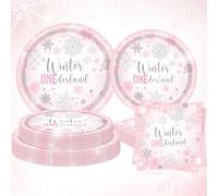 Winter Onederland 1st Birthday Decorations Snowflake Plates Napkins 1st Party Decorations for Winter First Birthday Supplies Favors