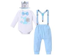 Winter Onederland Baby Boy First Birthday Outfit Snowflake One Year Old Party Cake Smash Photo Shooting Props Long Sleeve Romper Trousers Pants Set Baptism Christening Easter Wedding Blue 4pcs 1 Year