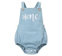 Winter Onederland Baby Girls Boys 1st First Birthday Smash Cake Outfit Corduroy Bubble Romper Button Strap Bodysuit Bib Overall Jumpsuit Playsuit One Year Old Party Photo Shooting Clothes Blue 12-18M