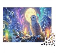 Winter Owl 1000 Pieces Classic Jigsaw Puzzle for 8-12 Kids & Adults Owl Moon Forest Thick Cardboard Home Decor Wall Art Gift for Puzzle Lovers Brain Puzzle Game 38x26cm/1000pcs