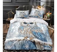 Winter Owl Art Comforter Cover 3D Design Printed All Season 3 Piece Bedding Set Zipper Decorative Snow-themed Quilt Cover Ultra Soft Washable for Kids Teens Adults Women Youth Super king（260x220cm）