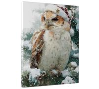 Winter Owl Canvas Wall Art, White Brown Snowy Bird Prints, Christmas Decor for Living Room, Bedroom, Office, Wrapped Canvas 12x16 Inch