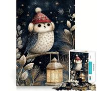 Winter Owl with Lantern Illustration Jigsaw Puzzle 1000 Pieces Cognitive Fun Play High Precision Die Cut Unique Gift for Stress Relief (38x52cm)
