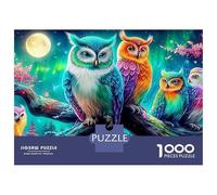 Winter Owls 1000 Piece Recycled Board Rainbow Owls Puzzles for Adults Frameable Puzzle Challenging Puzzle Full Size Poster 70x50cm/1000pcs