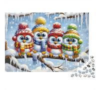 Winter Owls Cartoon 100% Recycled Cardboard Four Owls with Icicles 1000Pc Puzzle Adults Unique Classic Educational Games Brainteasing 52x38cm/1000pcs