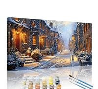 Winter Paint by Numbers Town Paint by Numbers Kit for Adults with Framed DIY Canvas & 3 Brushes Acrylic Pigment Set, Home Decoration Painting Wall Art Crafts, Man/Women Hobby Gifts 27.6x55.1in XY#111
