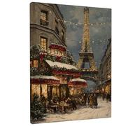Winter Paris Canvas Wall Art, Blue White Paris Tower Street Scene Prints, Vintage Wall Art Home Decor for Living Room, Bedroom, Office, Cafe 8x12 Inch