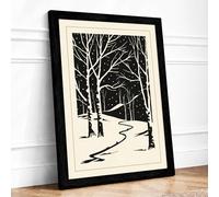 Winter Path Through Woodland Scandinavian Framed Wall Art Print A1 (84.1×59.4cm) Black, Wall Decor for Living Room, Bedroom, Office & Home, Ready to Hang, Art Gift