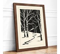 Winter Path Through Woodland Scandinavian Framed Wall Art Print A1 (84.1×59.4cm) Walnut, Wall Decor for Living Room, Bedroom, Office & Home, Ready to Hang, Art Gift
